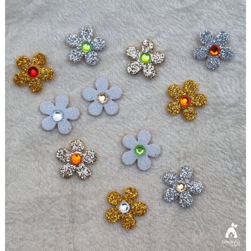 30 Adesivos Pet Flor Com Strass Ano Novo Réveillon