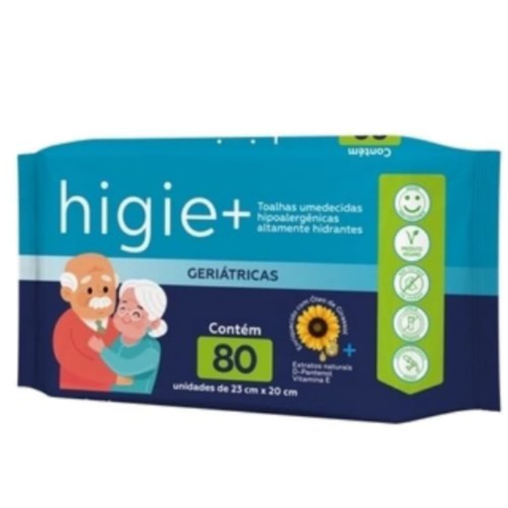 Toalhas Umedecidas Geriátricos Higie + Plus com 80 Lenços