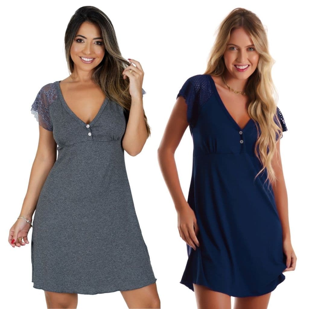 Kit com 2 Camisolas Confortáveis em Viscose Detalhes Renda Estilo Camiseta Amamentação Maternidade