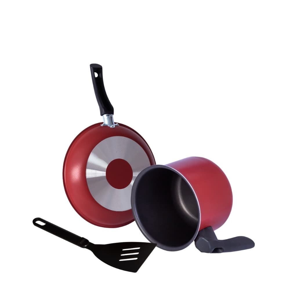 Jogo de Frigideira Antiaderente Frigideira 18cm + Canecão Teflon 12cm Antiaderente Com Espátula