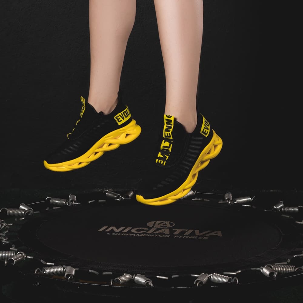 Tênis Feminino Masculino Esportivo Crosfit Preto Amarelo Trança Leve Qualidade Excelente Promoção