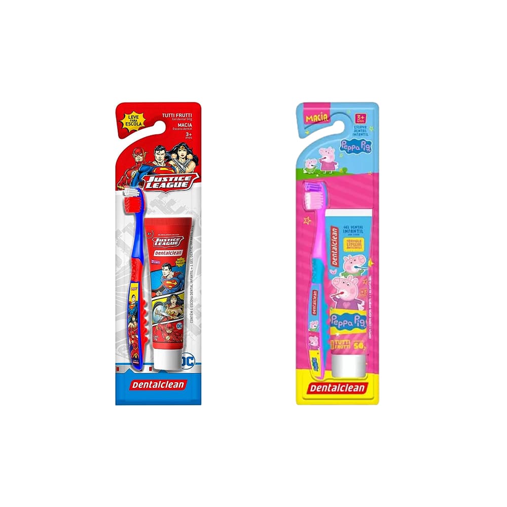 Escova Dental Kids Peppa Pig ou Liga da Justiça + Gel Dental 50g