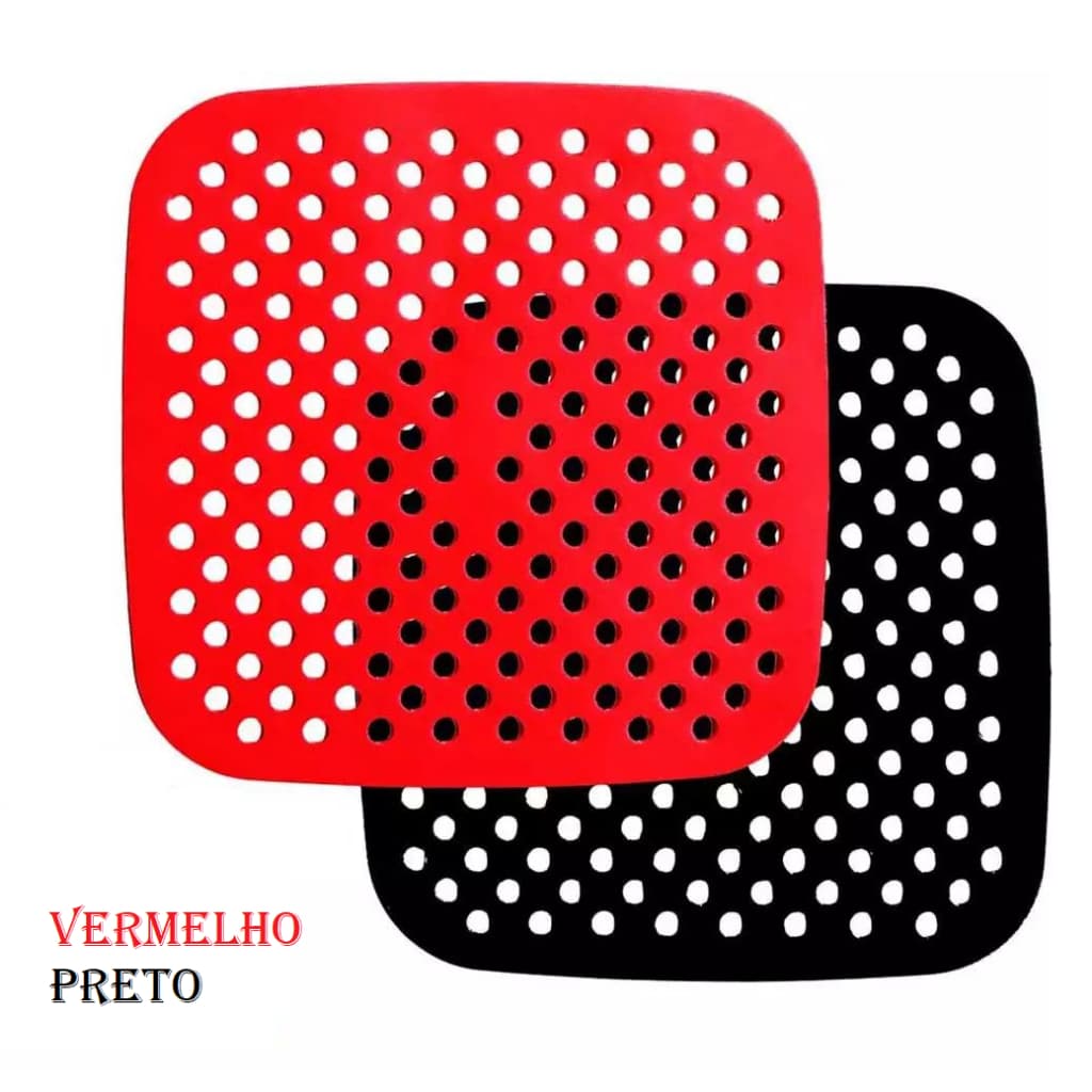Forro Tapete em Silicone Para Air Fryer 19cm Fritadeira Elétrica QUADRADO Multiuso Universal Vermelho Preto
