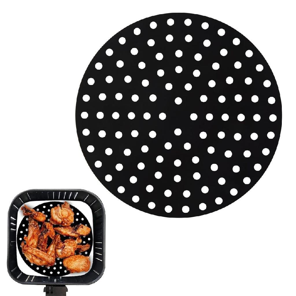 Forro Tapete em Silicone Para Air Fryer 22,5cm Fritadeira Elétrica REDONDO Multiuso Universal Vermelho Preto