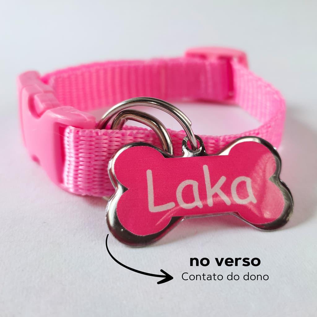 Coleira com Plaquinha De Identificação com nome Personalizada Pingente Pet Cachorro Cão Gato