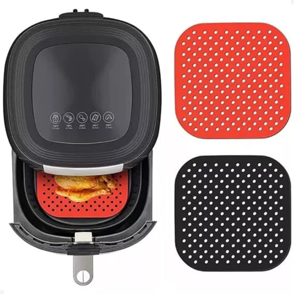 Forro Tapete em Silicone Para Air Fryer 19cm Fritadeira Elétrica QUADRADO Multiuso Universal Vermelho Preto