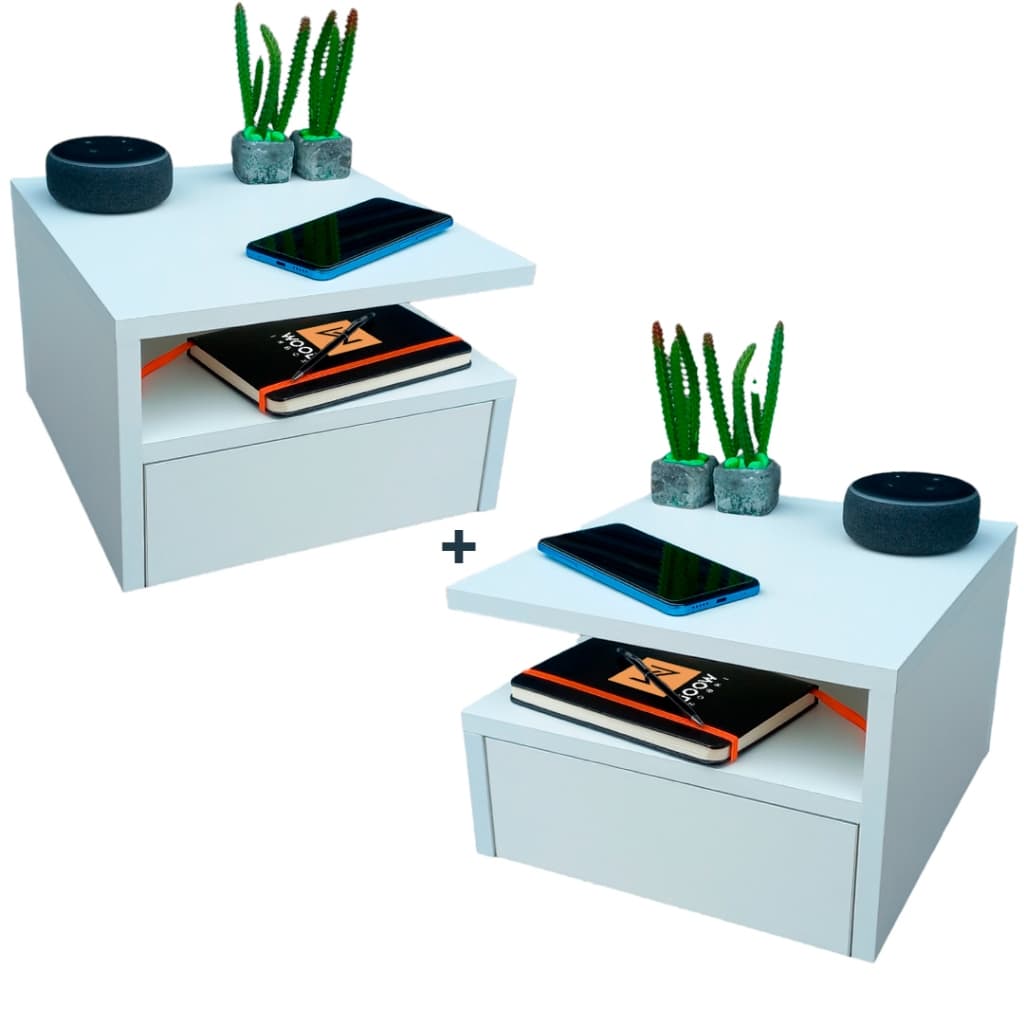 kit 2 mesa de cabeceira suspenso com gaveta e prateleira