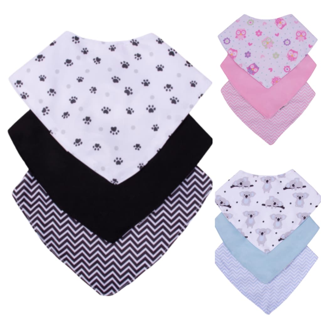 Kit 3 Peças Babador Bandana Para Bebe Com Botão Impermeável