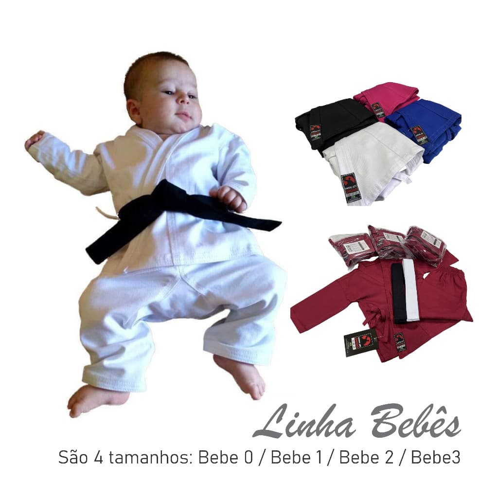 Kimono Bebe Judo/Karate/JiuJitsu/Aikido/KravMaga/Hapkido/Ninjutsu nos Tamanhos: 0, 1, 2 , 3 anos + Faixa +  Chaveiro