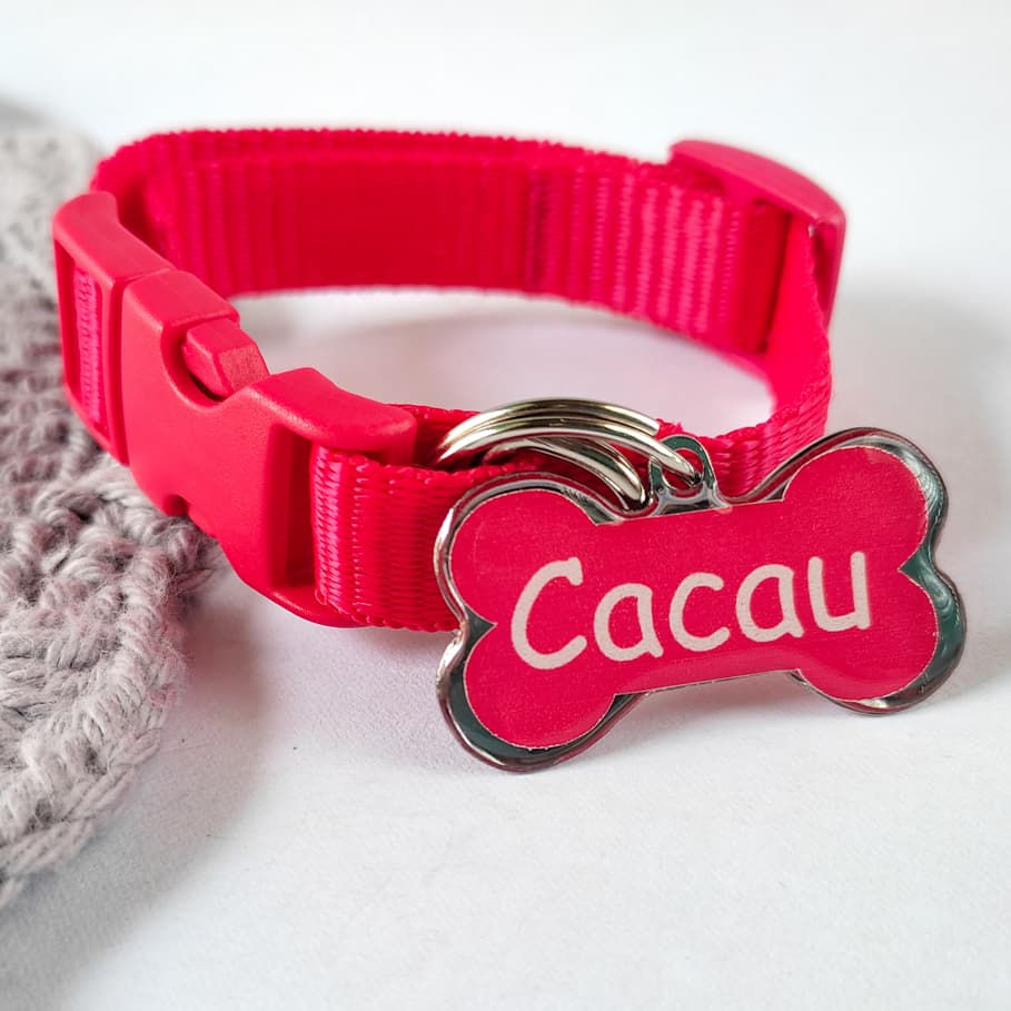 Plaquinha de Identificação Pet + Coleira para Cachorro Gato Pingente Personalizado