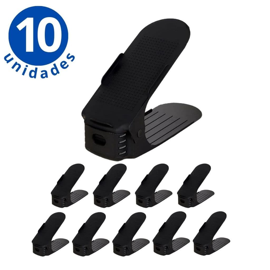 Kit 10 Organizador de Sapatos Tênis Com Regulagem de Altura Preto