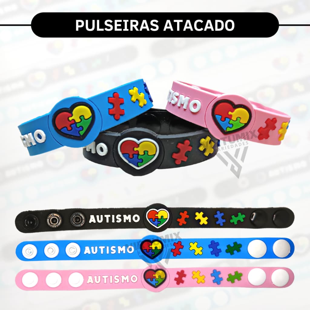 Kit Revenda Atacado Pulseira de Identificação Autismo Autista Infantil Silicone