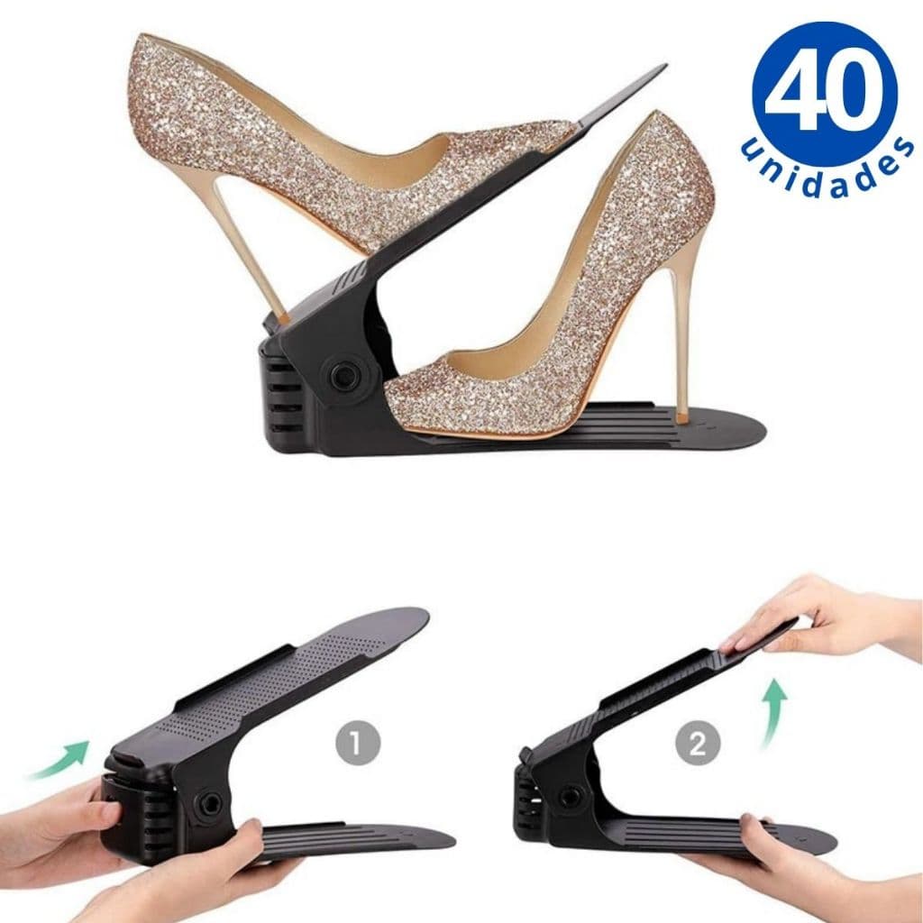 Kit 40 Organizador de Sapatos Portátil Tênis com regulagem de altura Preto
