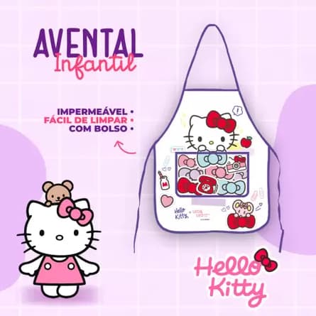 Avental Infantil Com Bolso Hello Kitty Escolar Decorado - Leonora
