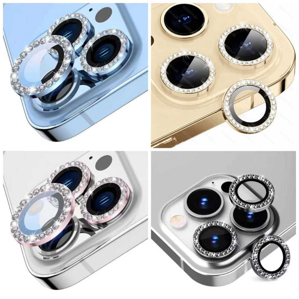 KIT Pelicula Diamante lente  da câmera anel protetor de vidro para iphone 11/ 12 /13/ Pro Max 14 /Plus 14Pro Max