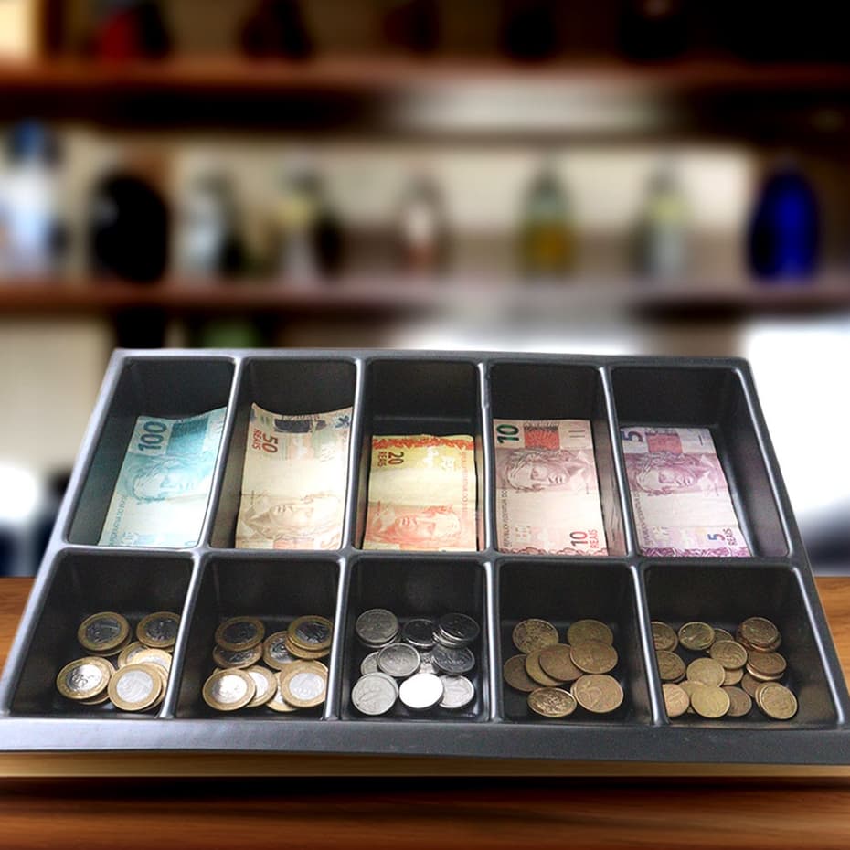 Bandeja Porta notas e moedas 40 x 31cm (5 divisórias)