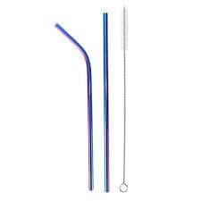 Kit 2 Canudos Inox Reutilizável RETO e 1 CURVADO + Limpador-Cod:G16