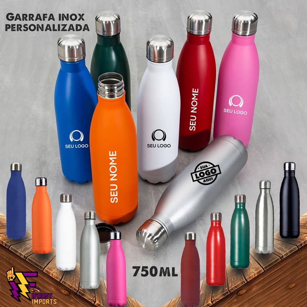 Garrafa Personalizada 750ml  Inox   com tampa rosqueável e Cor fosca Squeeze Personalizada no laser