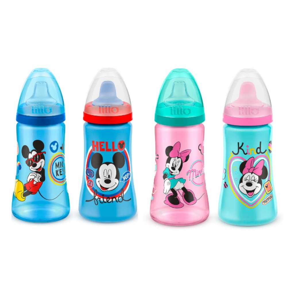 Kit 2 Copos de Treinamento Disney Mickey E Minnie 300ml Silicone E TPE Resistentes Facil Sucçao