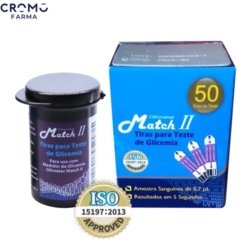 Frasco de Tiras Reagentes Glicemia  Glicose diabetes  Match II Ok Meter C/50 UN