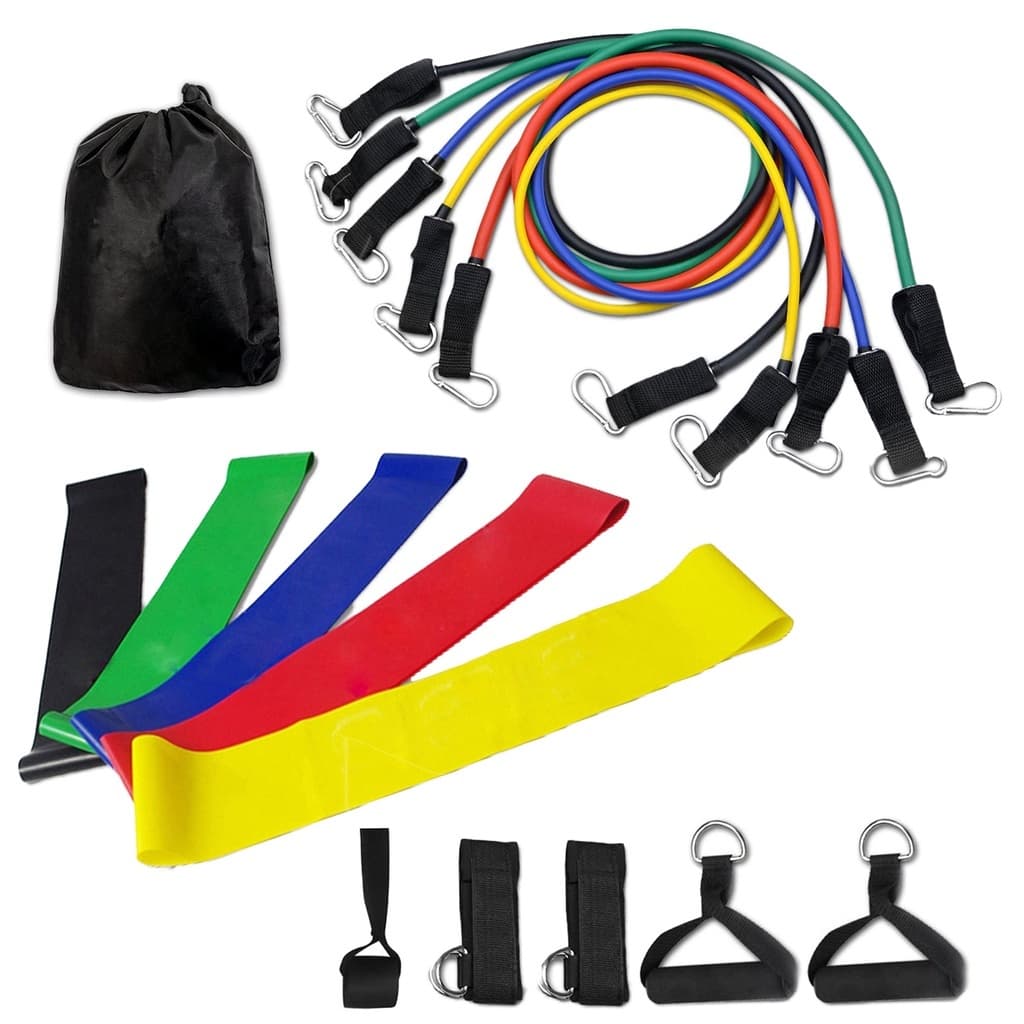 Kit 11 Extensor Elástico Treino Em Casa + Kit 5 Mini Band Para Exercícios Multifuncional Yoga Fisioterapia e Treino