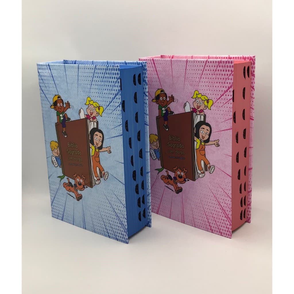 Kit 2 Bíblias Sagrada Infantil Tamanho Médio 12,5x19 cm Com Harpa Palavras de Jesus em Vermelho Crianças de Fé Casal
