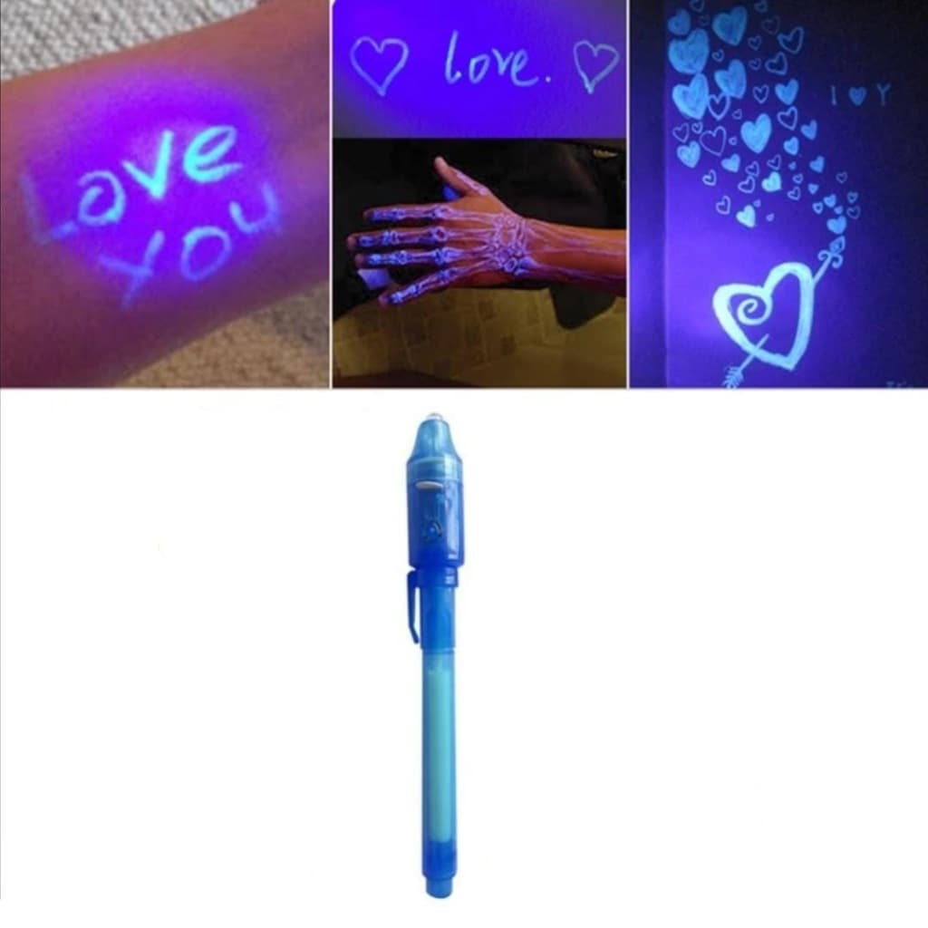 2 Caneta de Tinta Invisivel Retroiluminação Led Caneta Marcadora Ultravioleta