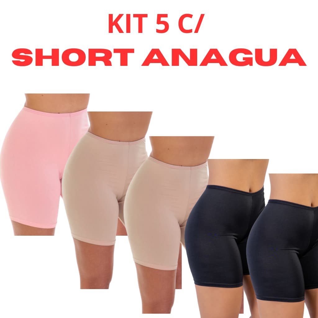 Kit 5 Short Anagua Liso Segunda Pele Modelador Basico