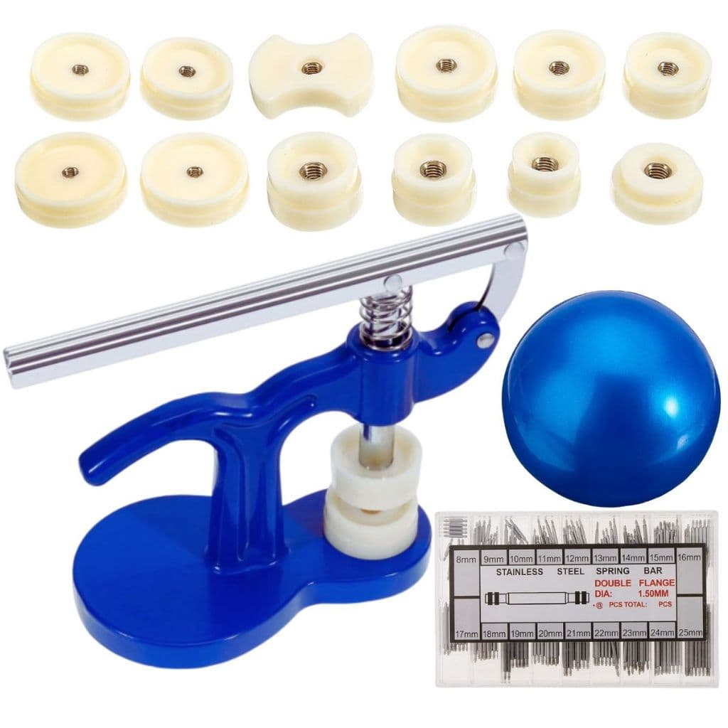 KIT REPARO DE RELÓGIOS PRENSA + BOLA + CAIXA 144 PINOS