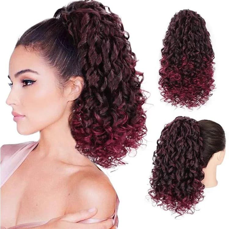 Cabelo Cacheado Peruca de Rabo De Cavalo Curto Com Ajustes Puff 45cm Fashion You 002