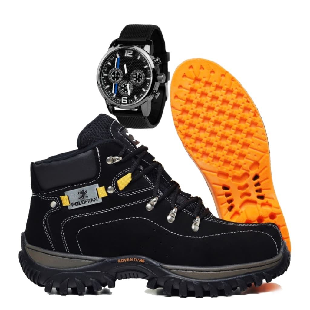 Kit Bota Adventure Botina Polo Fran Masculina Palmilha Gel + Relógio