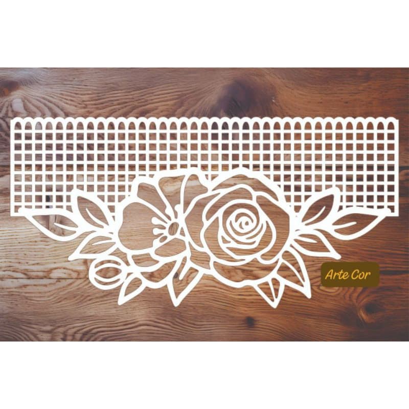 Estencil Crochê Flores 30 x 15 cm / n.129 / Barrado