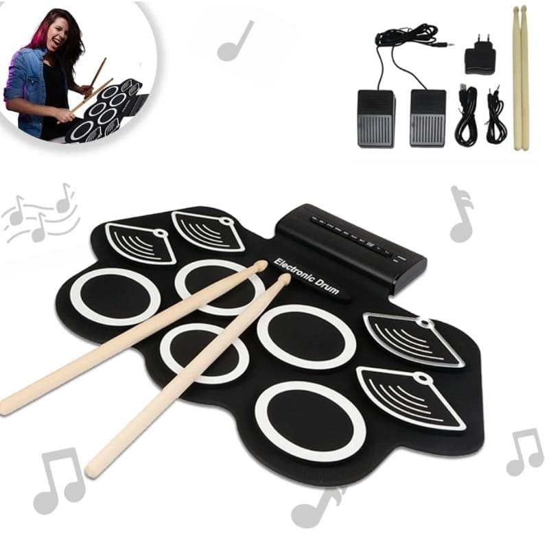 Bateria Eletrônica Musical 9 Pads 6 Drums 5 Metal 2 Pedais e 2 Baquetas