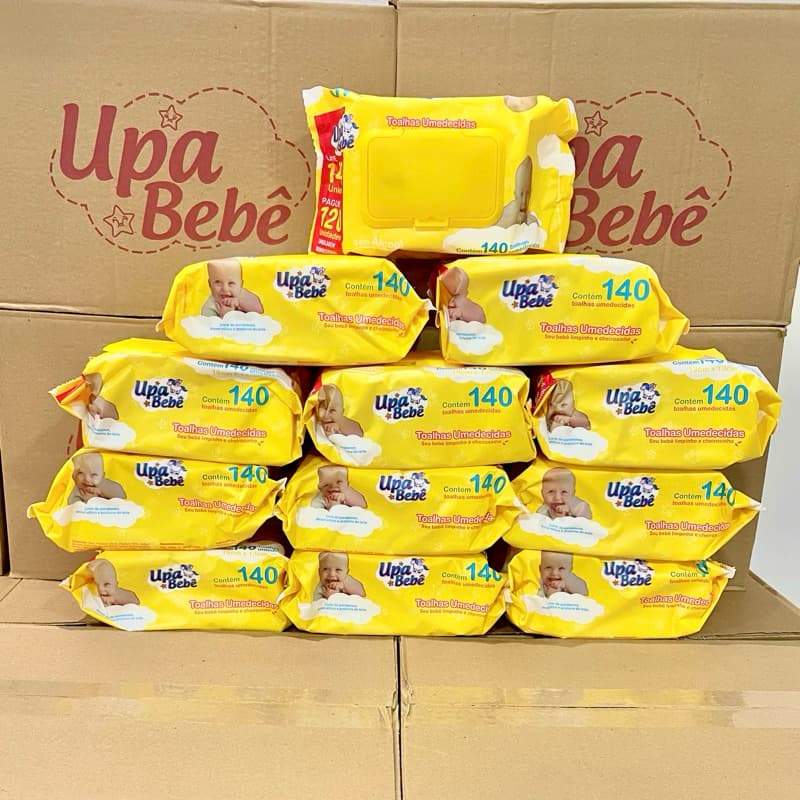 Kit 1680 lenços/Toalhas umedecidas Upa bebe caixa com 12 pacotes 140 und cada