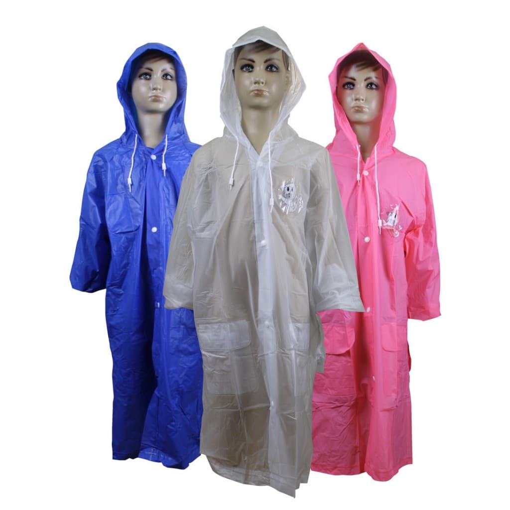 Capa de Chuva Infantil com Capuz Reforçada 100% PVC Transparente, Azul ou Rosa