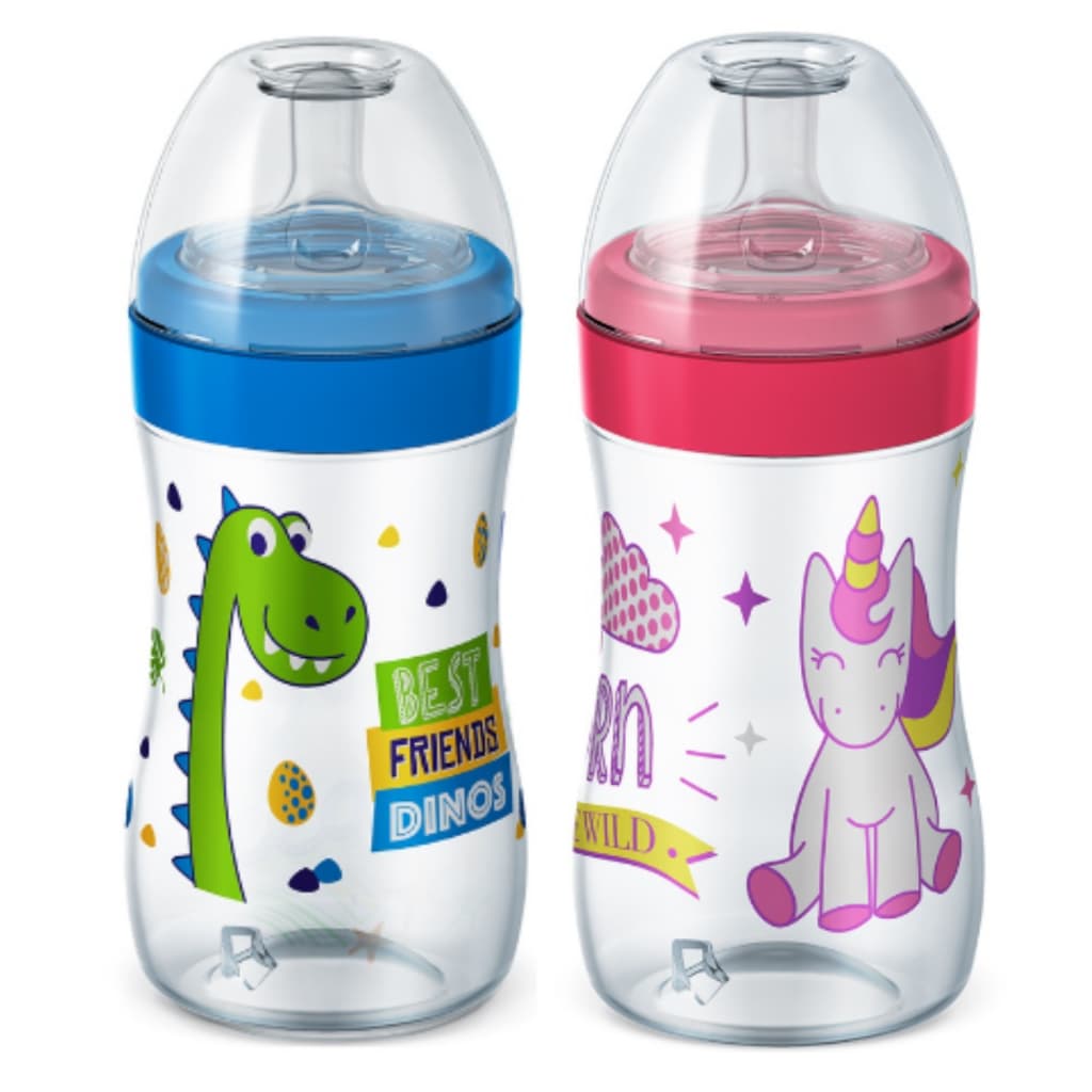 Mamadeira Super Magia Nova Com Tampa Antivazamento Dinossauro Unicórnio Bico Silicone 300ml