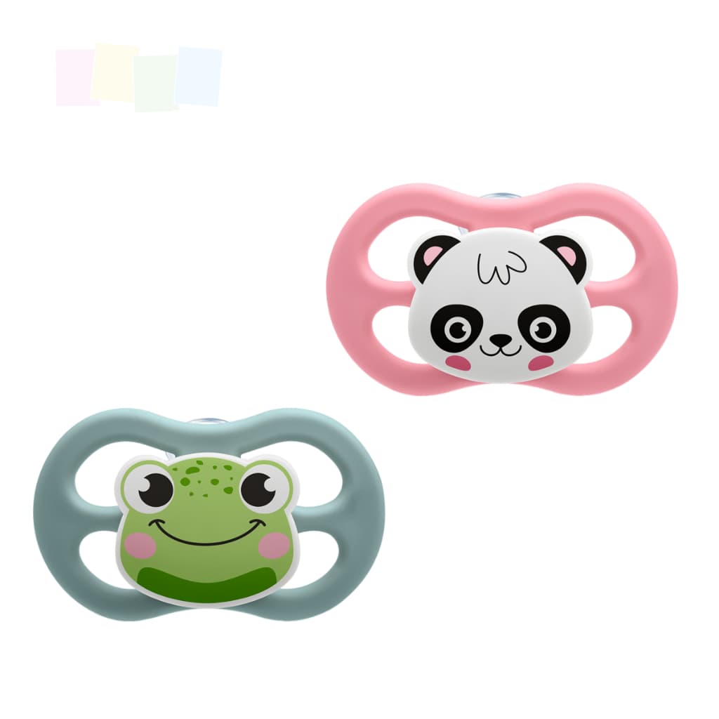 Chupeta Little Friends Simétrica Lillo 6+m  Bico de Silicone Tam 2  Rosa Neutra Glow  Sapinho Panda
