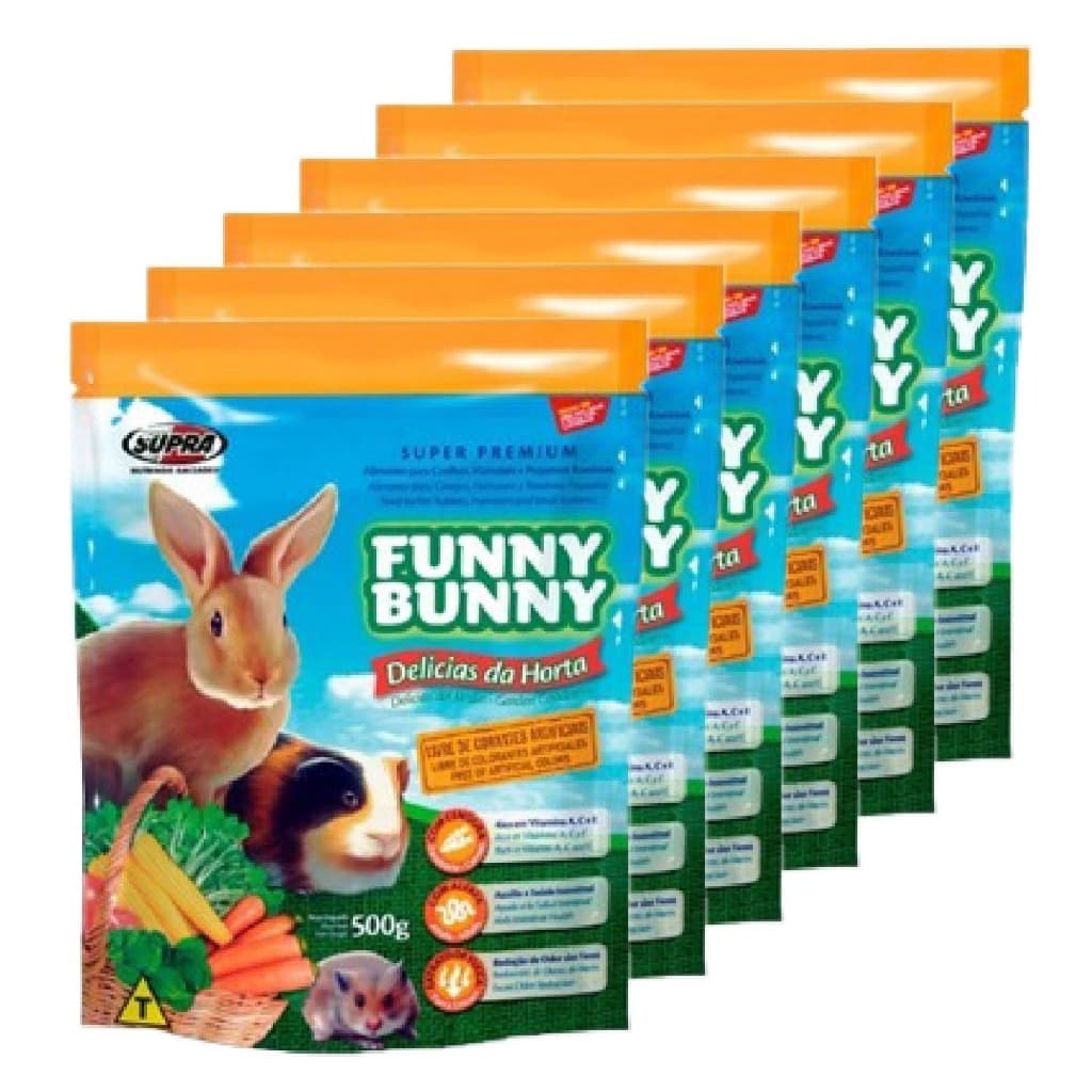 Kit 6 Funny Bunny Delícias da Horta 500g Especifica para Coelhos Hamster Chinchila e outros Roedores. Embalagem econômica  Alimento