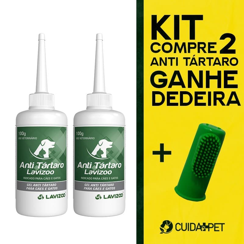 Kit Com 2 Anti Tártaro para Cães E Gatos Lavizoo + Dedeira