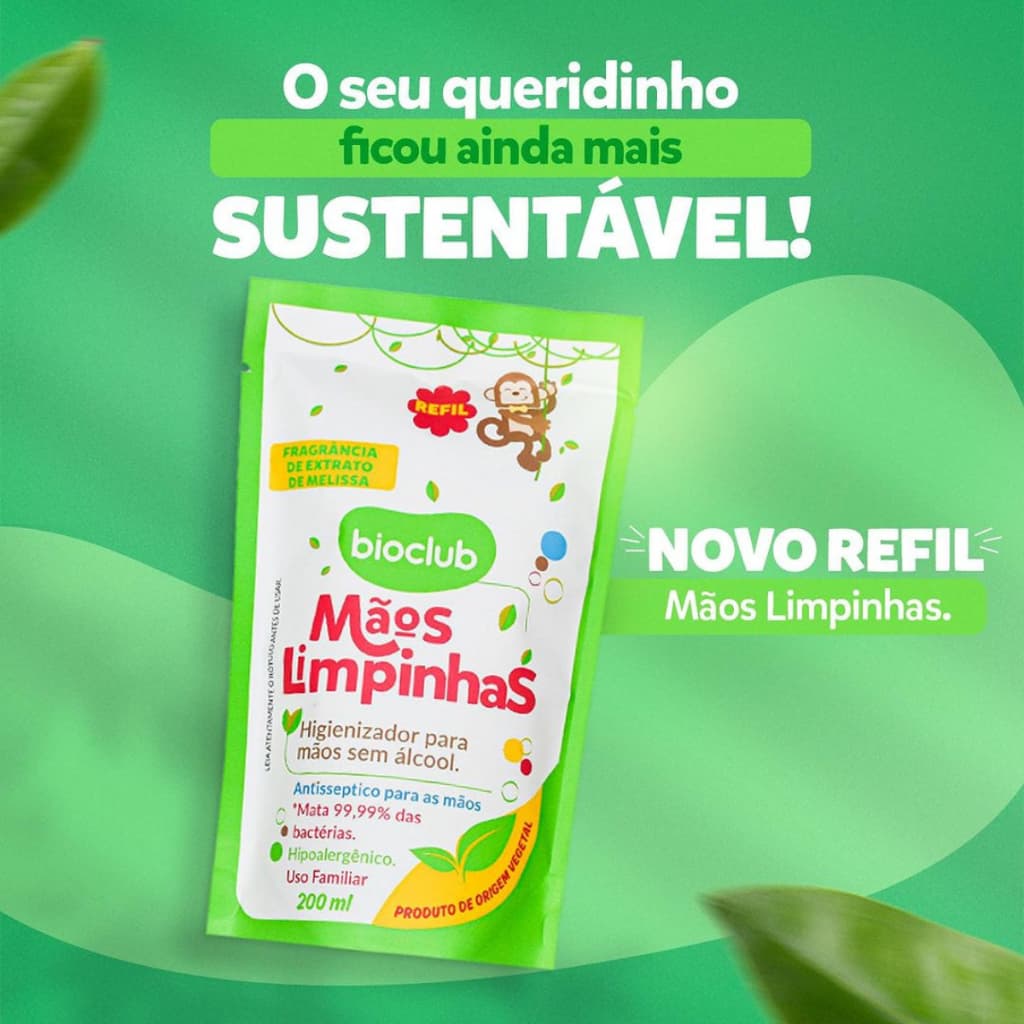 REFIL Higienizador de Mãos Sem Álcool - Mãos Limpinhas Bioclub 200ml