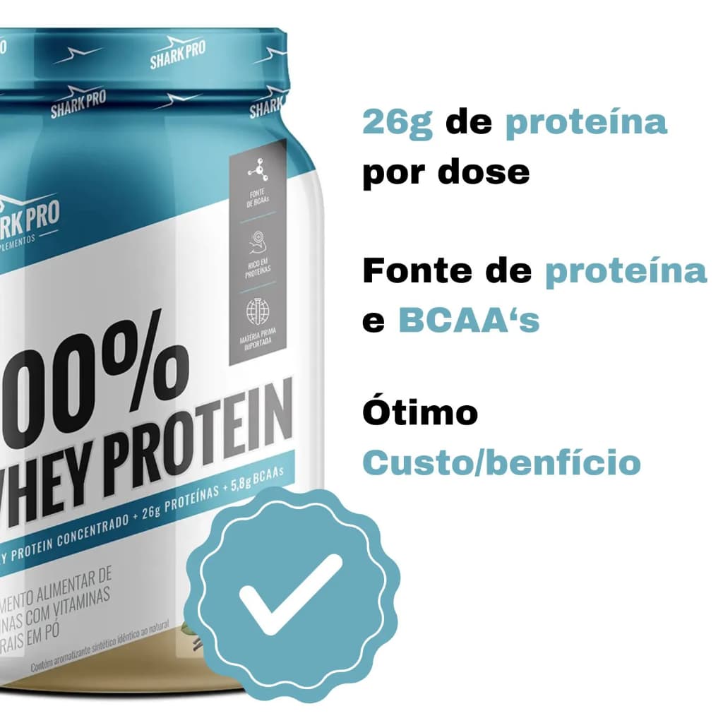 Whey Protein concentrado 100% Shark Pro 900g sabores