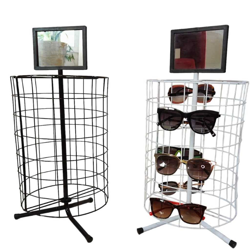 Expositor De Óculos Giratório Aramado Com Espelho Para Balcão Loja