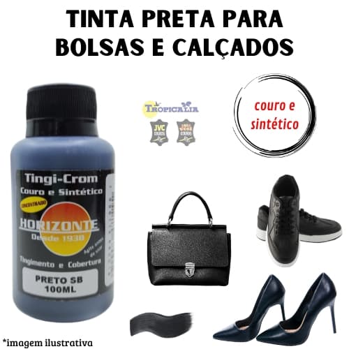 Tinta Preta couro e sintético Horizonte 100ml Semi brilho