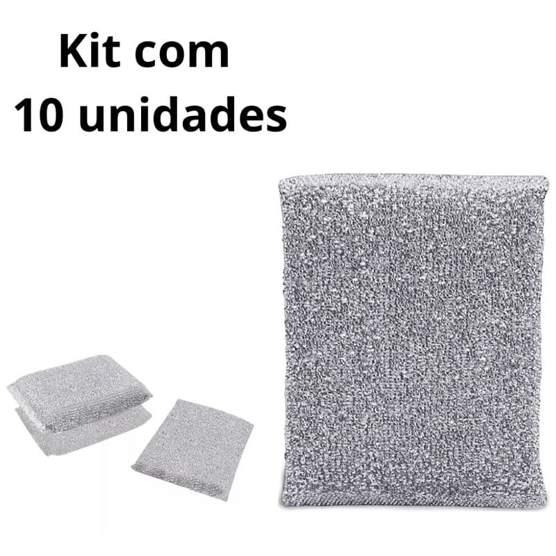 Kit 10 Esponja Bucha De Cozinha Anti Risco Multiuso Limpeza Prata
