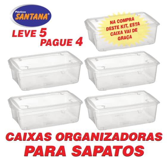 Kit 5 Caixas Organizadoras Para Sapatos Roupas multiuso Grande Portátil Transparente