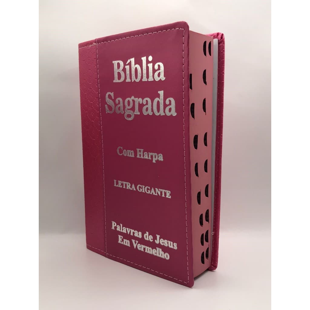 Bíblia Sagrada Tamanho Grande Com Harpa Palavras de Jesus em vermelho Faixa Pink