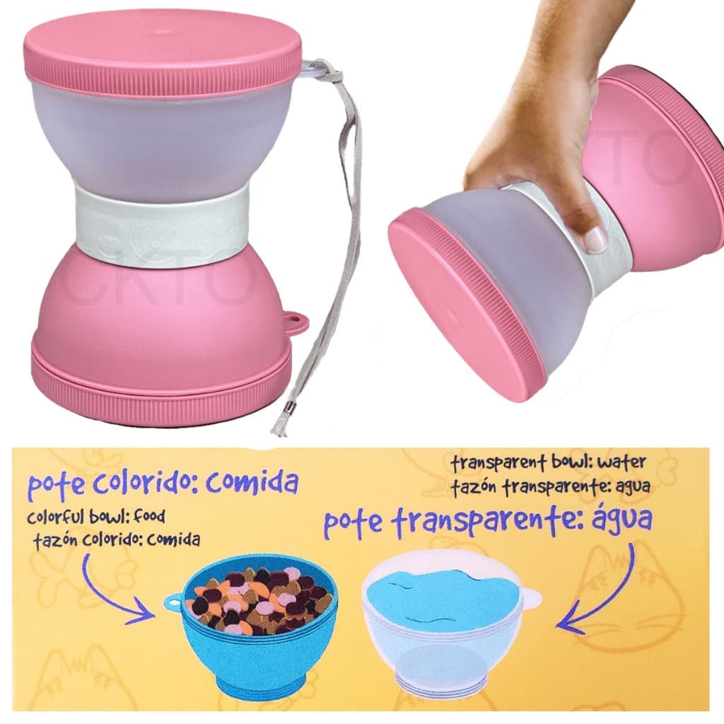 Pote De Passeio Para Cães Com 2 Divisões cores diversas - Lancheira Pet para Água e Ração muito prático