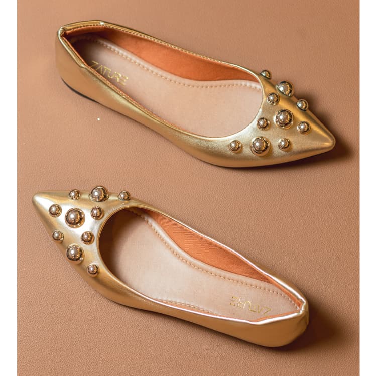 Sapatilha Feminina Rasteira Dourada Sapato Scarpin Moda Luxo Ultra Conforto Macia Leve