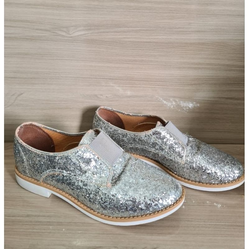 Oxford FlatForm slip on prateado glitter 36 - Beira Rio (bazar/brechó)
