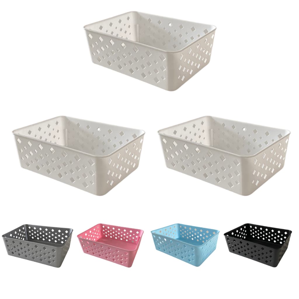 Kit 3 Cestos Organizadores Colorido Multiuso Médio Empilhável Gaveta Armário Lavanderia 19x14x6,5